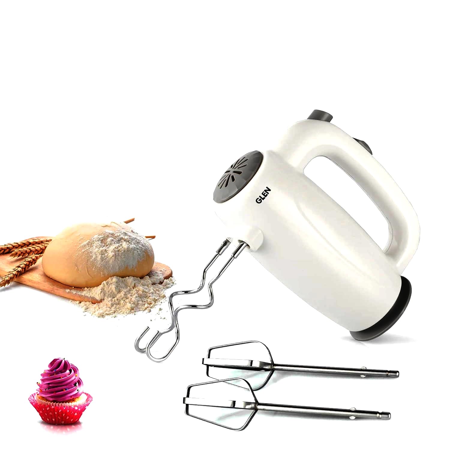 Glen Electric Hand Mixer 125W With Beater & Dough Kneader Hook, Safety Eject Feature, 5 Speed Setting For Quick Mixing, Whisking