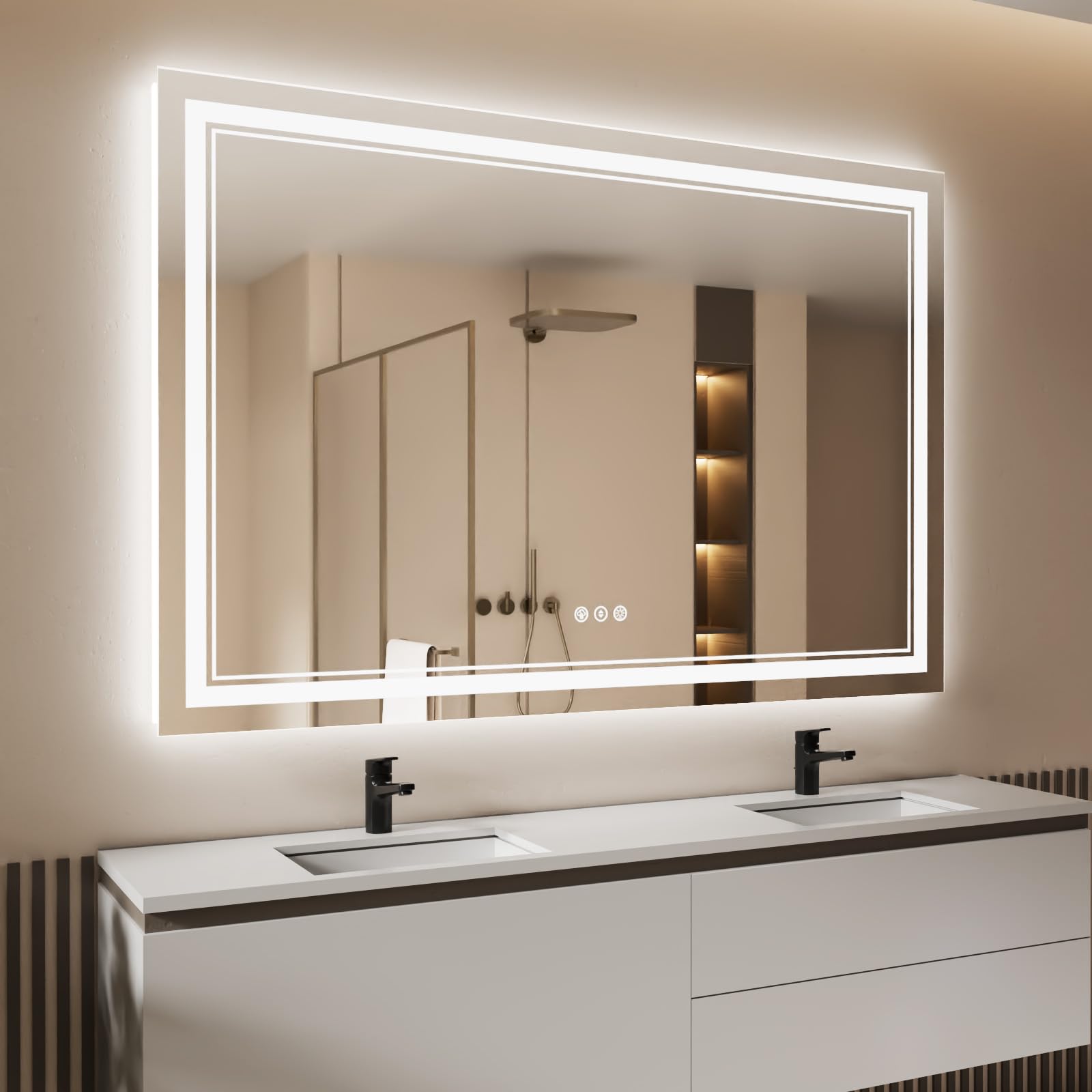 Istripmf 60X40 Inch Led Bathroom Mirror With Lights, Backlit And Front Lighted Bathroom Mirrors For Wall, Anti-Fog Dimmable Memo
