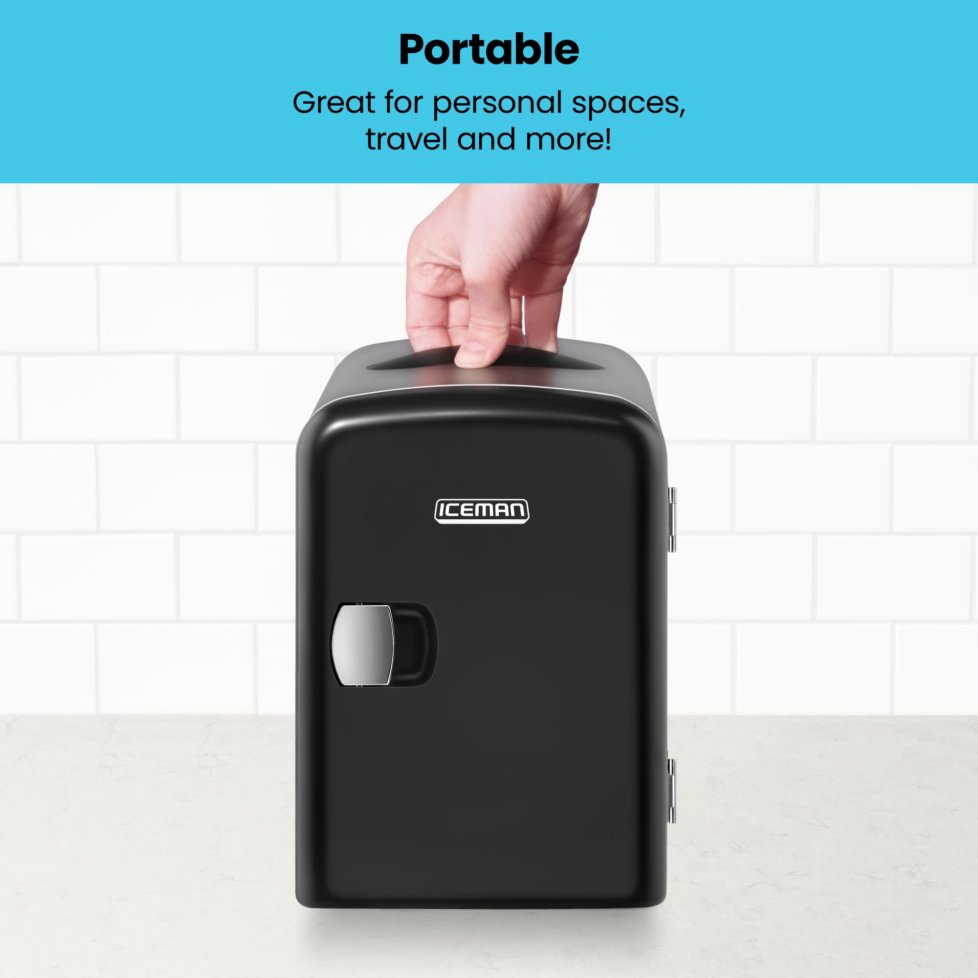 Chefman - Iceman Mini Portable Black Personal Fridge Cools Or Heats And Provides Compact Storage For Skincare, Snacks, Or 6 12Oz