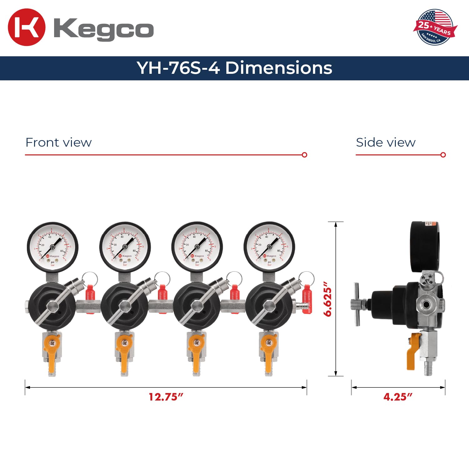 Kegco Secondary Regulator, Four Gauge
