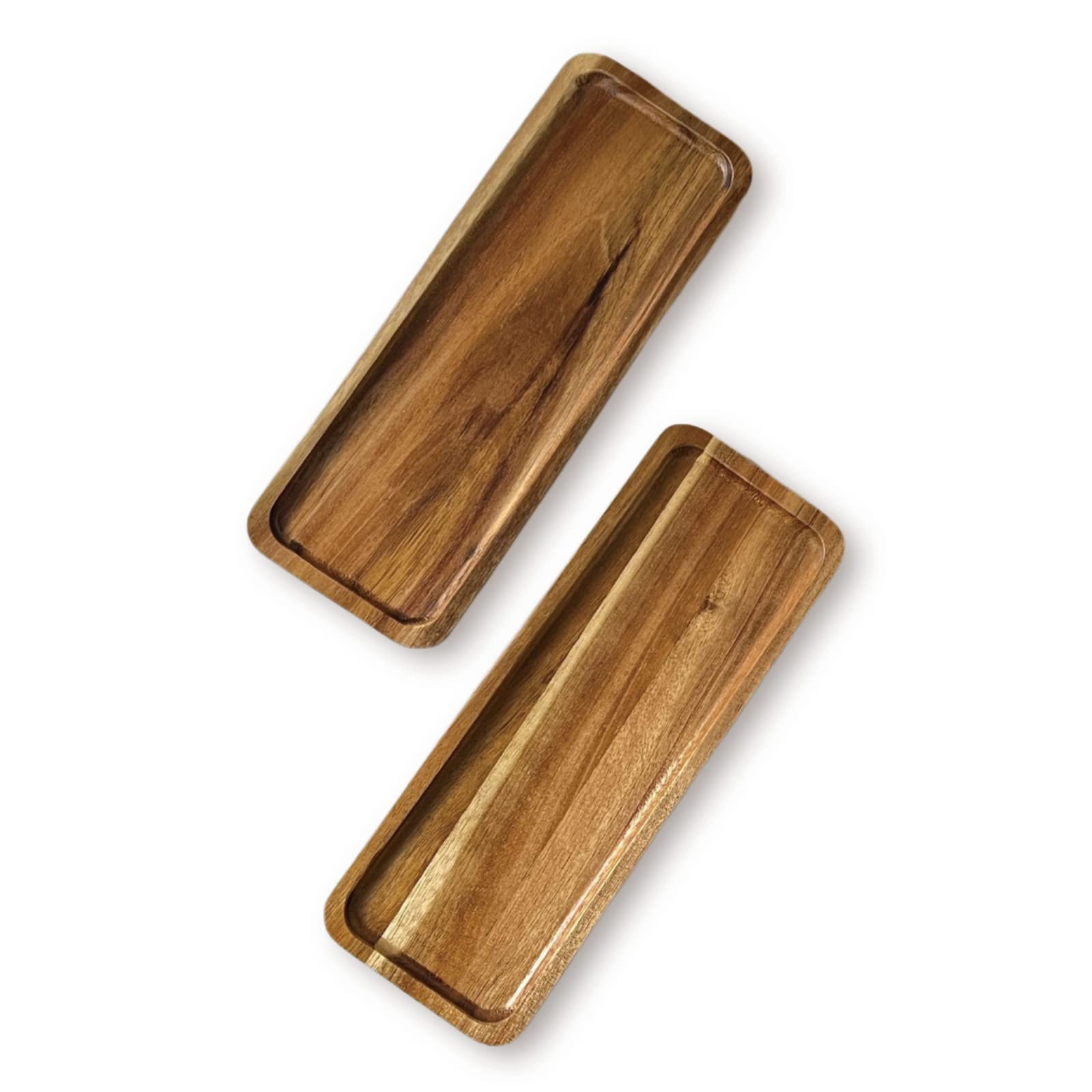 2 Pack Small Wooden Platters Rectangle Serving Trays Acacia Serving Platter Home Decor Serving Cheese Board For Bar Coffee Party
