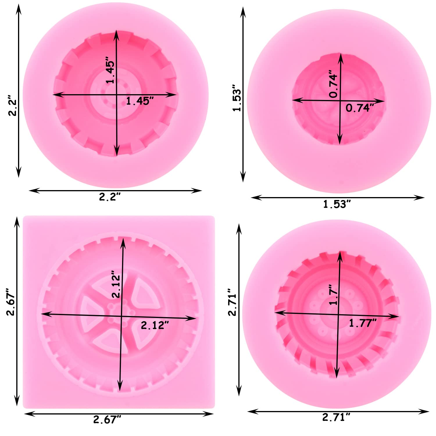 Zixiang 3D Round Tire Fondant Mold Truck Wheel Shape Silicone Mold For Cake Decorating Cupcake Topper Polymer Clay Candy Chocola