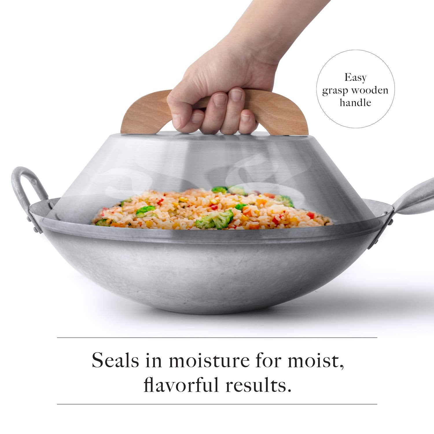 Mammafong Aluminum Wok Cover For 14'' Hand Hammered Wok, 13 Inch Flat Wok Lid