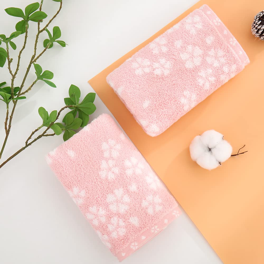 Sense Gnosis Sakura Pattern Pink Hand Towels Set Of 2 Super Soft 100% Cotton Decorative Floral Hand Towels For Bathroom 13 X 29