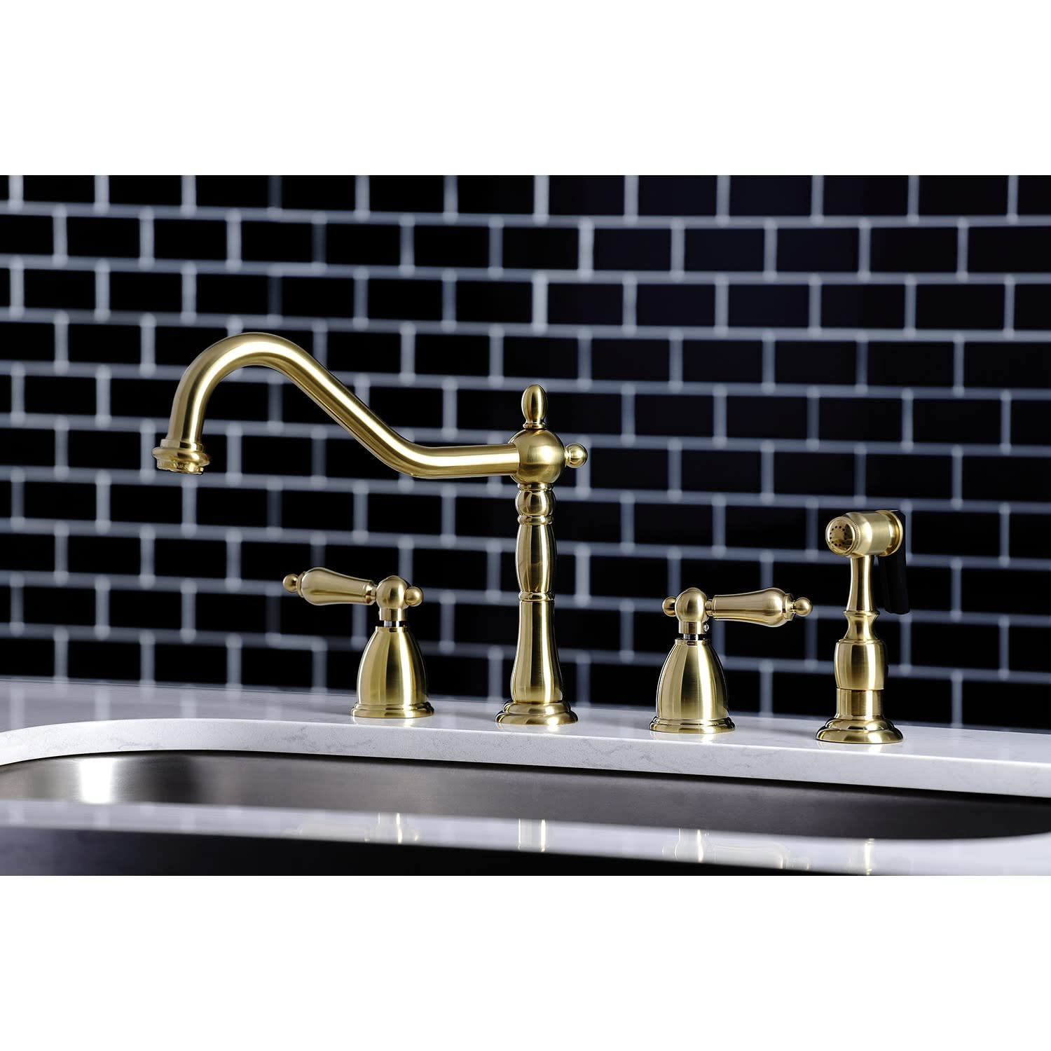 Kingston Brass KB1799ALBS Widespread Kitchen Faucet  Brushed Nickel/Polished Brass