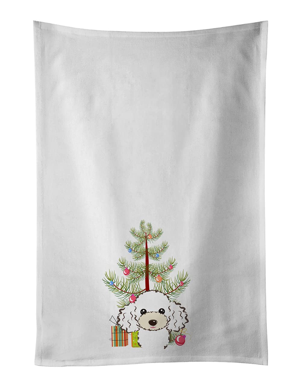 Christmas Tree and White Poodle White Kitchen Towel Set of 2