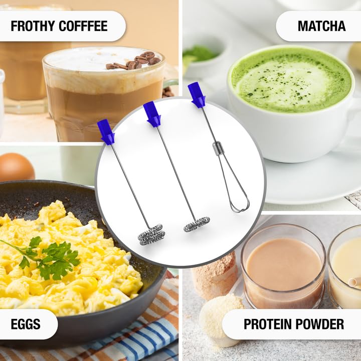 Zulay Froth N Go Milk Frother Rechargeable - 3-In-1 Frother Wand With Case & Usb-C Charger - Comes With 3 Whisk Attachments For
