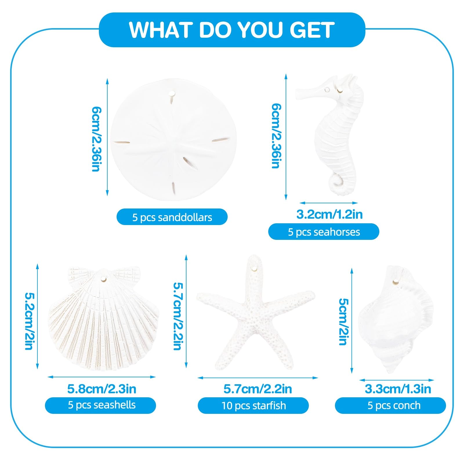 30 Pieces Resin Starfish Seahorse Sanddollar Conch & Seashells Set with Rope for Christmas Tree Hanging Ornaments Beach Theme We