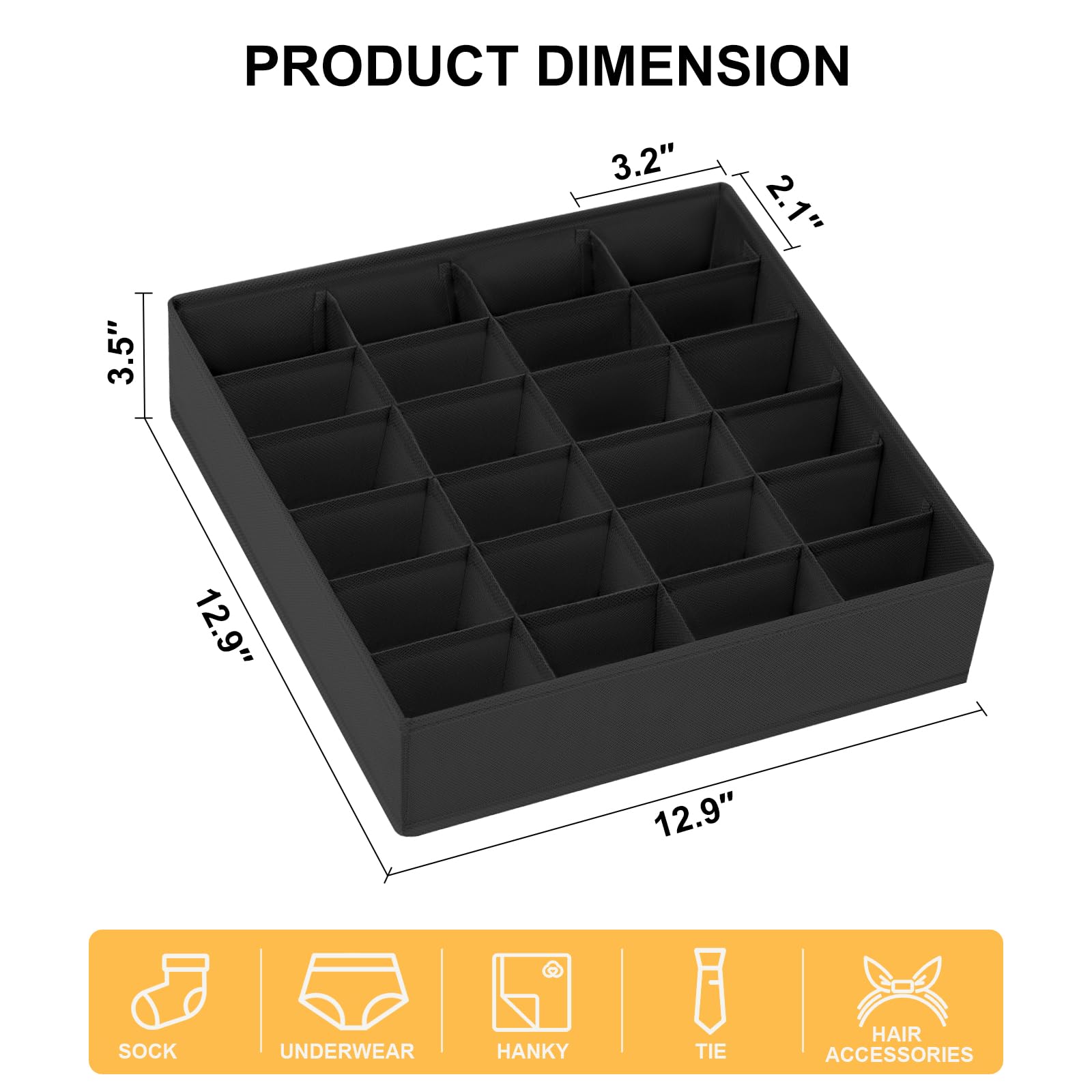 Joyoldelf Socks Organizer Drawer Organizer - Large Underwear Organizer, 24 Cell Collapsible Closet Organizers and Storage Sock H