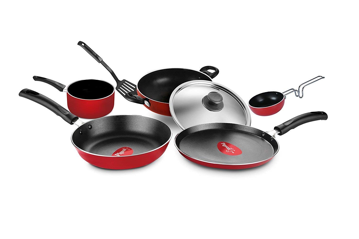 Pigeon Favourite 7 Piece Gift Set Non-Stick Coated Comes With Fry Pan, Kadhai, Lid, Sauce Pan, Spatula, Tadka Pan And A Tawa - G
