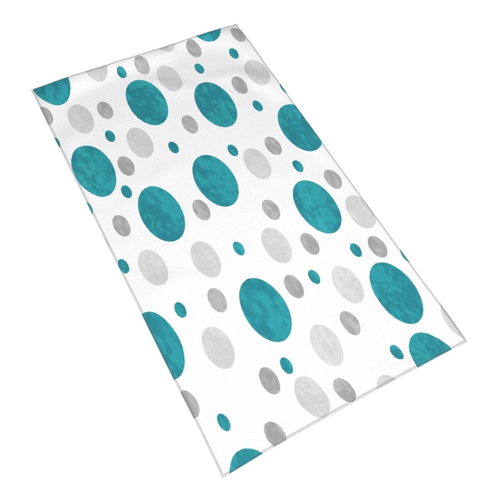 Covasa Polka Dot Hand Towels For Bathroom Set Of 2 Blue Aqua Teal Gray Polka Dots Pattern Abstract Circles Classic Contemporary