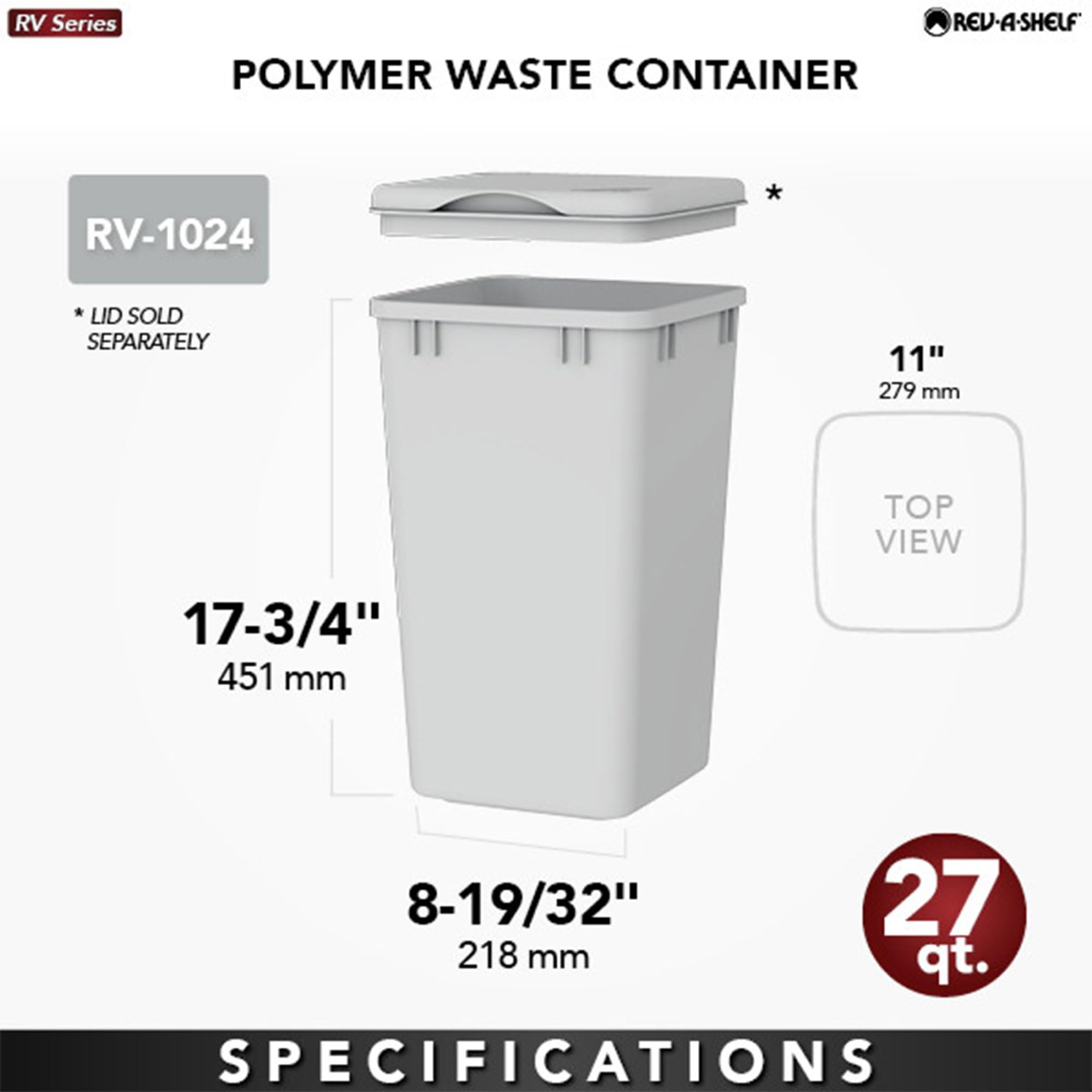 Rev-A-Shelf 27 Quart Trash Bin, Black Plastic Recycling Container, Model RV-1024-18-2, 2 Pack for Kitchen Cabinet Pullouts