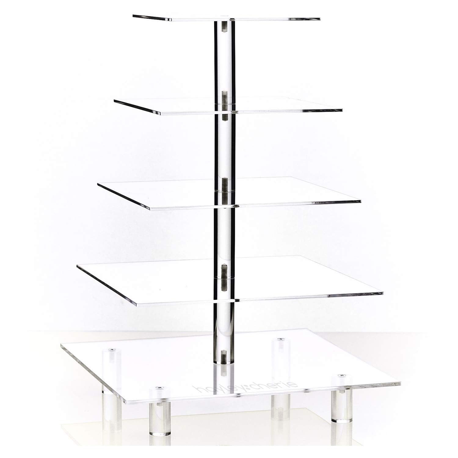 5 Tier Acrylic Cupcake Stand, Extra Thick 5Mm Base, Large Cupcake Tower, Multi Tiered Cake Stand Square Clear Holder For Dessert