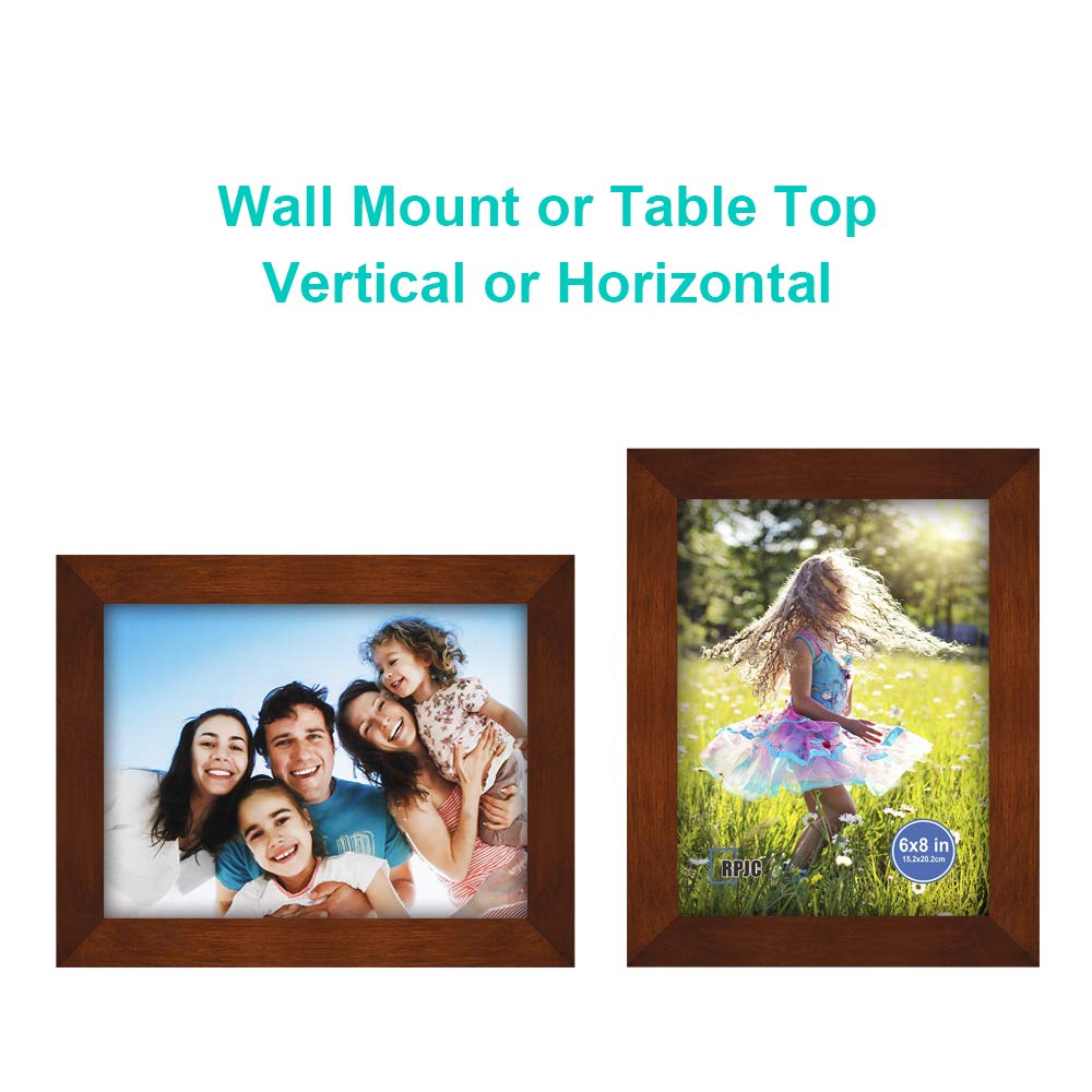 RPJC 6x8 inch Picture Frame Made of Solid Wood and High Definition Glass Display Pictures for Table Top Display and Wall Mountin