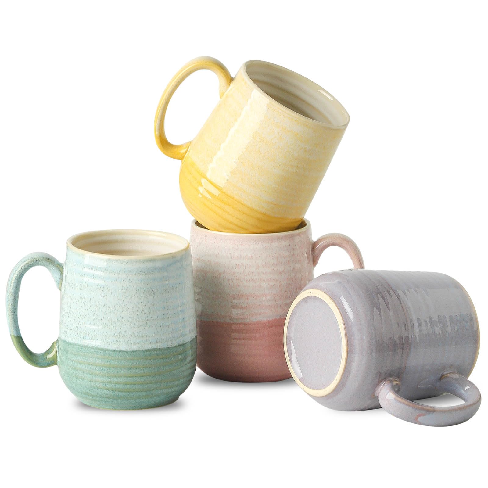 HASENSE Porcelain Coffee Mugs Set of 4, 12 Oz Two-Tone Reactive Glaze Coffee Cups with Handle, Unique Colorful Mug Set for Coffe
