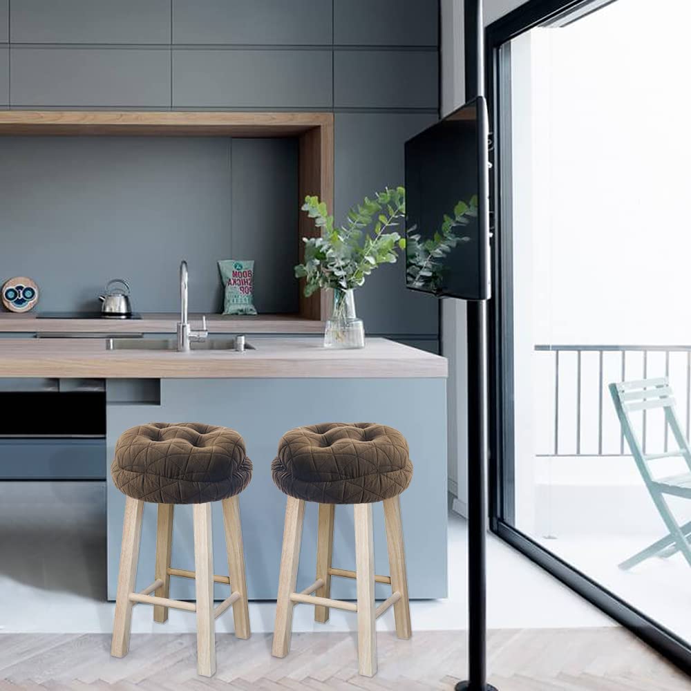 Buyue Seat Cushion For Round Bar Stool, Dia.14 Luxury Fashion Jacquard With Anti-Skid Silicone Bar Stool Cushion Padded (Brown,