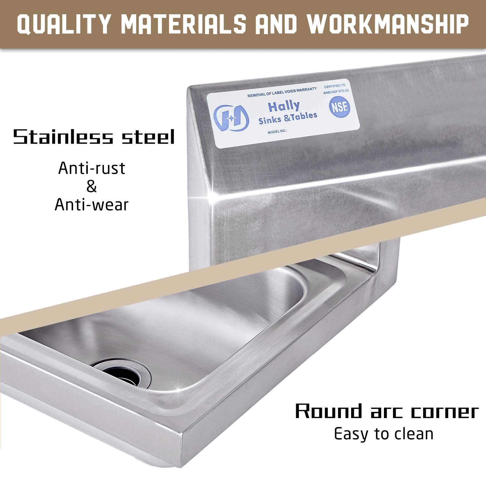 Hally Stainless Steel Sink For Washing With Faucet, Nsf Commercial Wall Mount Hand Basin For Restaurant, Kitchen And Home, 17 X