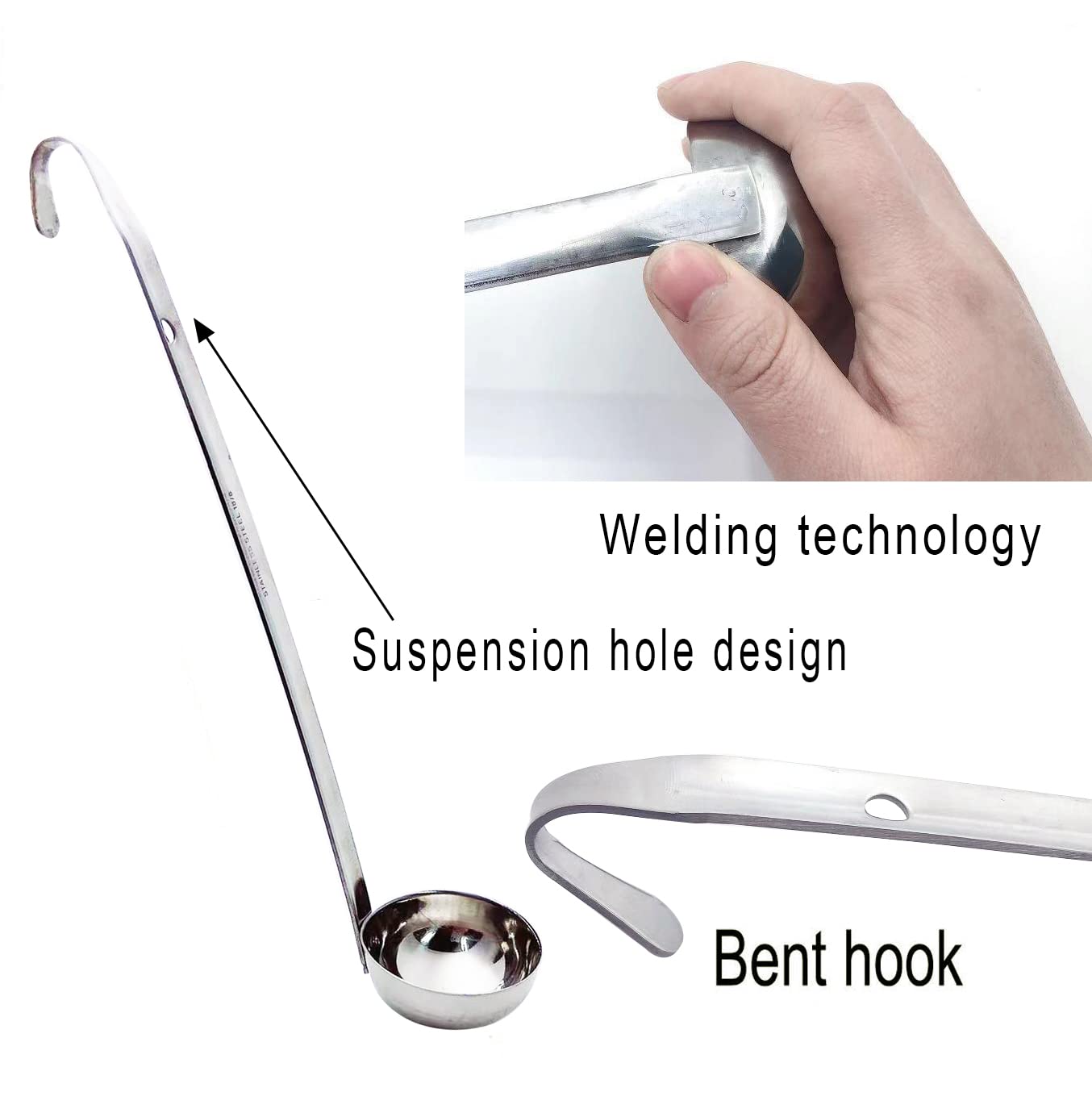 Markeny Stainless Steel Soup Ladle Set - 4 Sizes (1oz/2oz/3oz/4oz) with Metal Handle and Pouring Rim, Silver