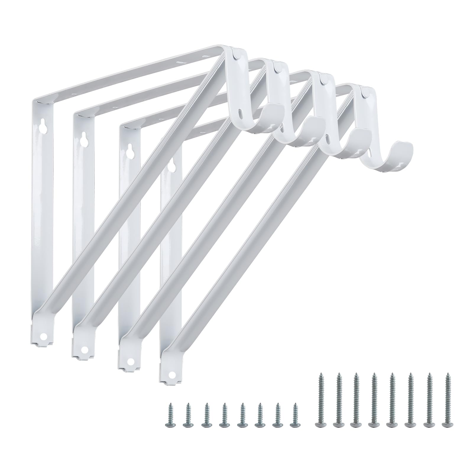 Heavy Duty Closet Rod Brackets 4 Pack, Wall Mounted Closet Shelf & Rod Bracket, 11 X 9.5 In Shelves Support Brace With Hook, Whi
