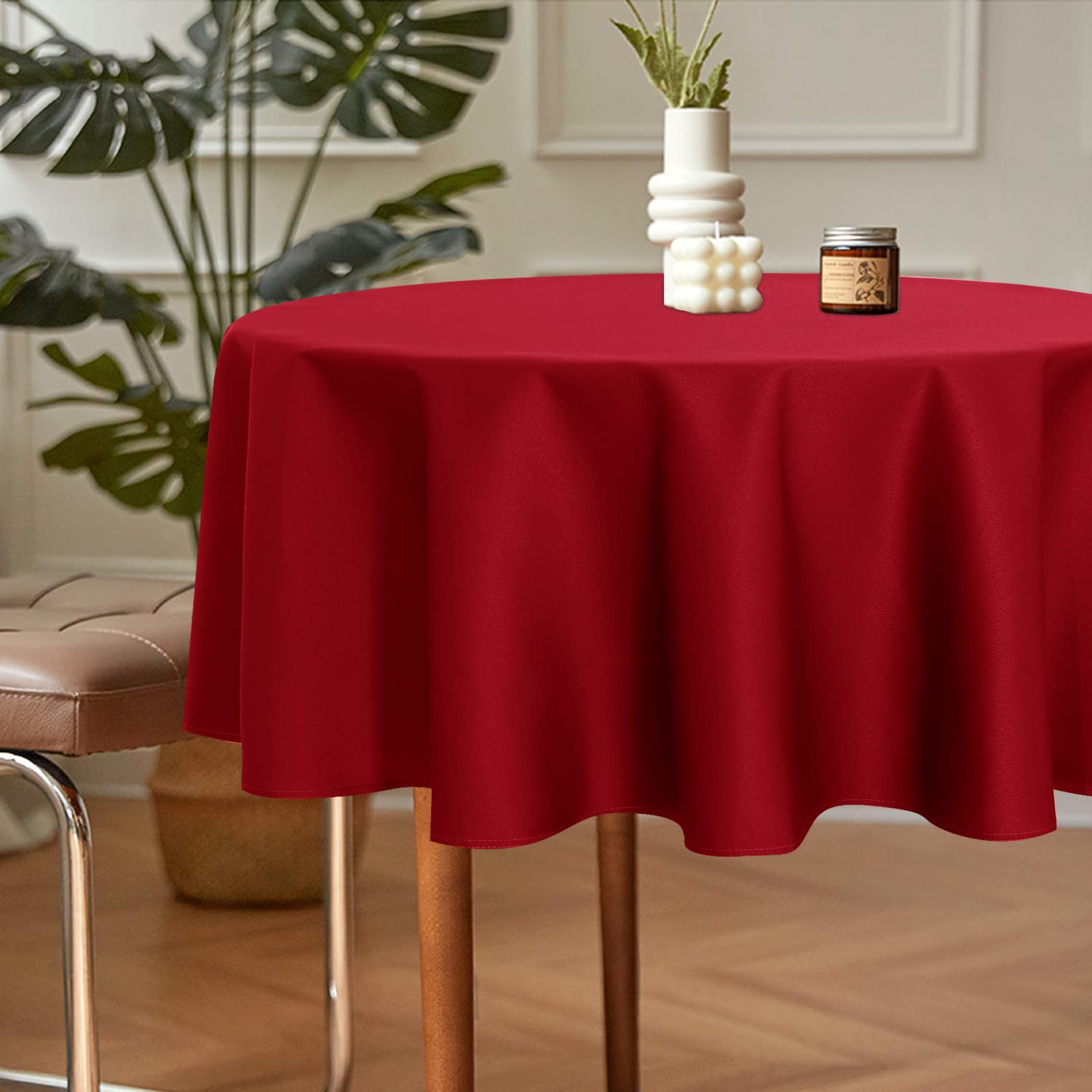 Sancua 2 Pack Round Tablecloth 60 Inch Red, Stain And Wrinkle Resistant Table Cloth - Washable Polyester Table Cover For Dining