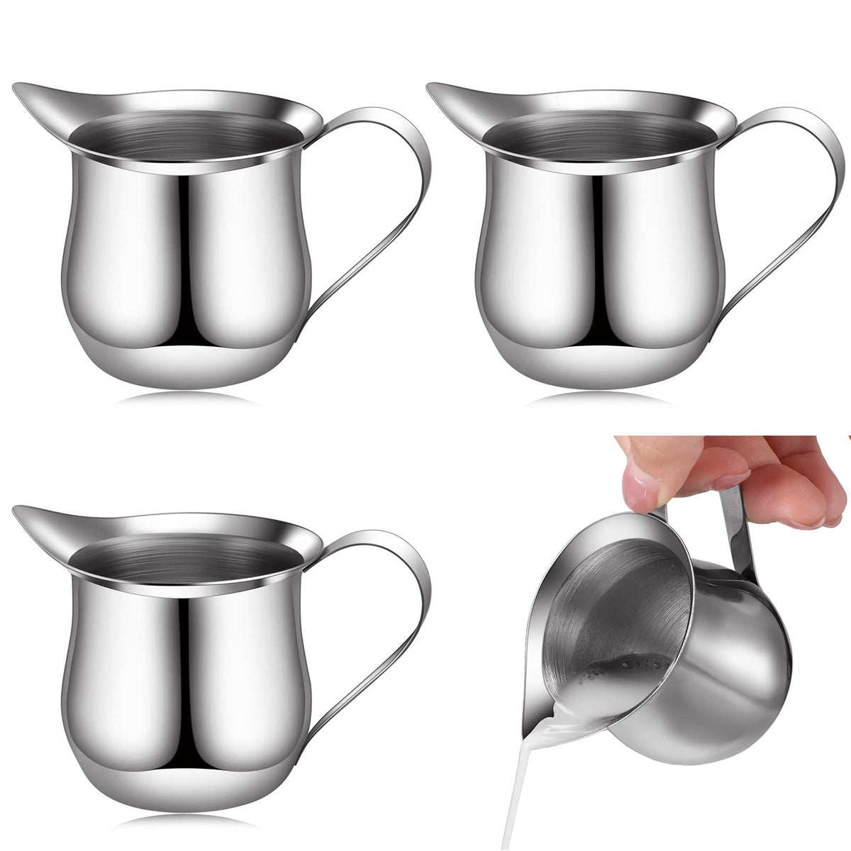 4 Pieces Creamer Pitcher Bell Shaped Creamer 3 Ounce Espresso Pouring Cup Stainless Steel Creamer Pitcher Mirror Finish Mini Sta