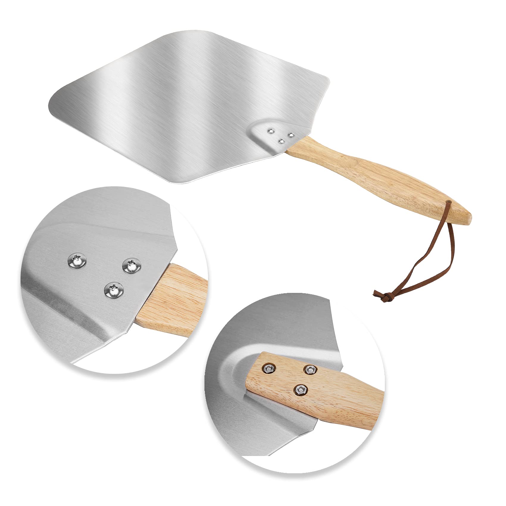 Skyflame Kitchen Supply Aluminum Pizza Peel With Wooden Handle 12 Inch X 14 Inch, Pizza Paddle For Baking Homemade Pizza Bread