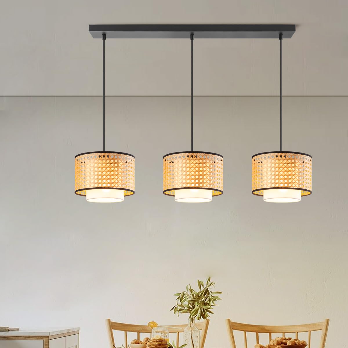 Akway Bamboo Hanging Lamp For Living Room | Rattan Hanging Lamp For Drawing Room | Cane Pendant Light For Home Decoration (Bulb 