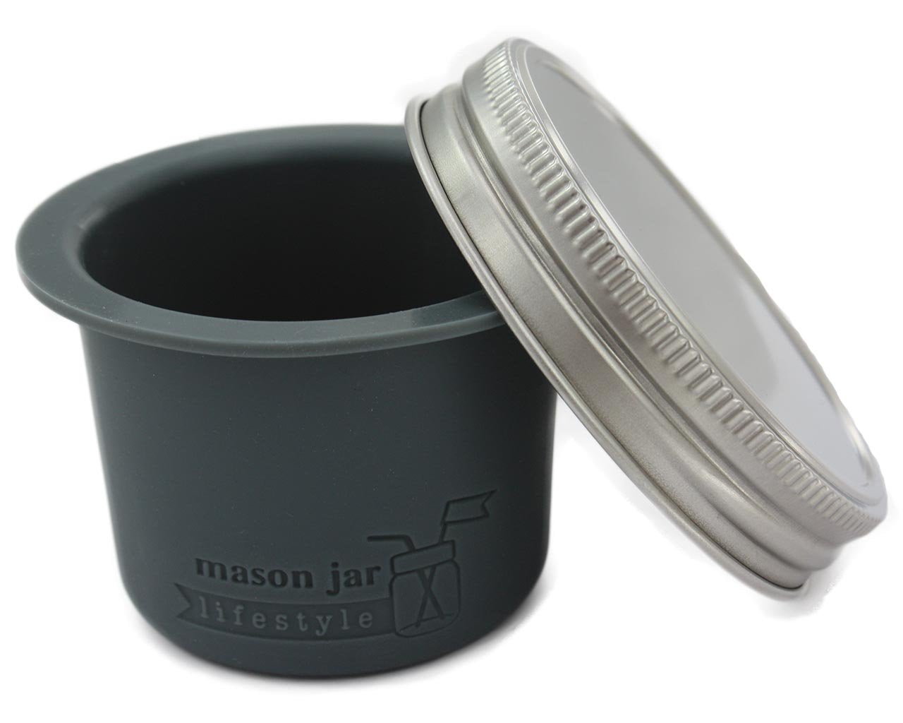 Mason Jar Lifestyle Divider Cup For Salads, Dips, And Snacks. Plastic Free Bento Lunch Container(Charcoal Gray, Wide Mouth)