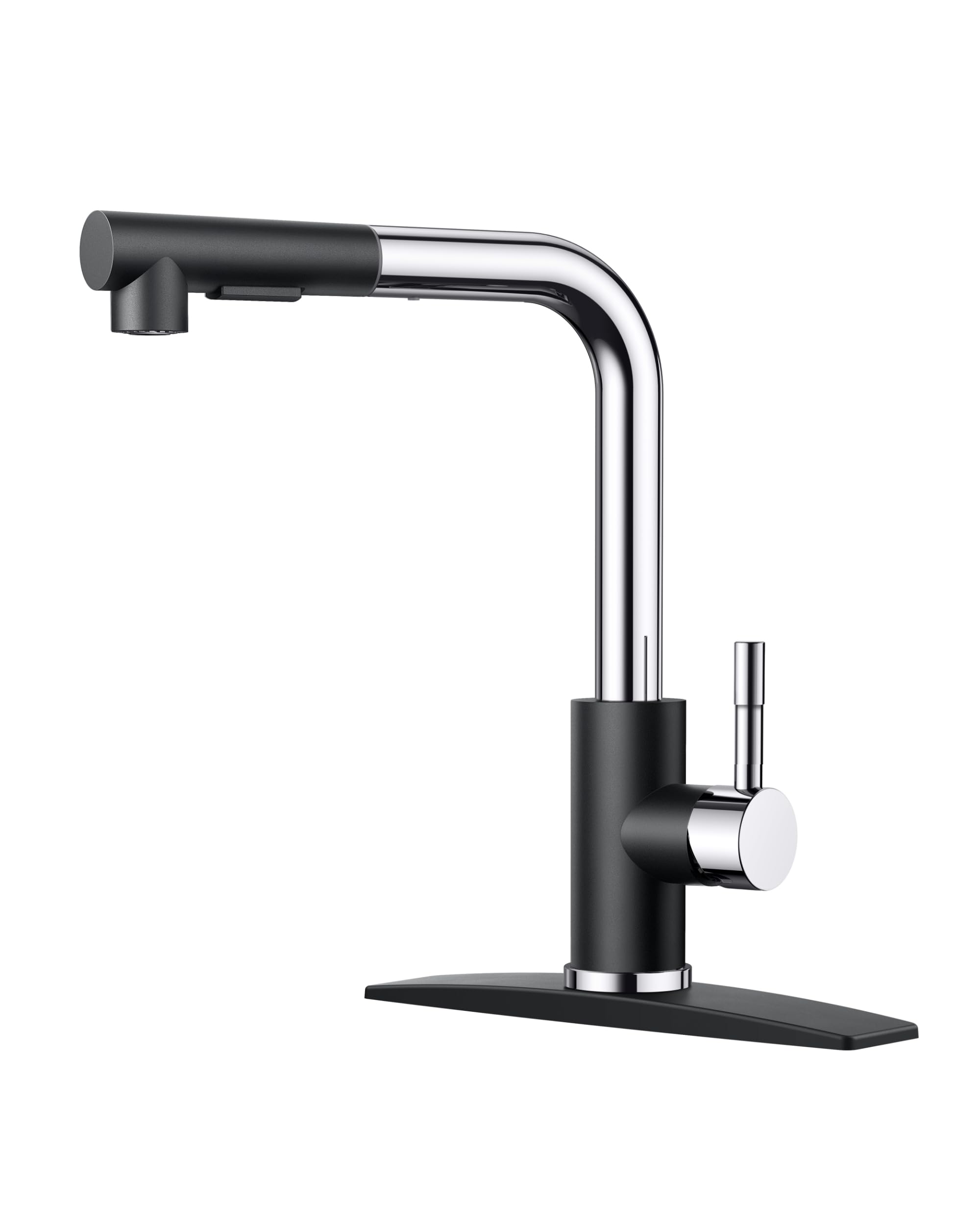 Forious Kitchen Sink Faucet, Pull Down Kitchen Faucet, Black And Chrome Kitchen Faucets With Pull Out Sprayer Stainless Steel Si