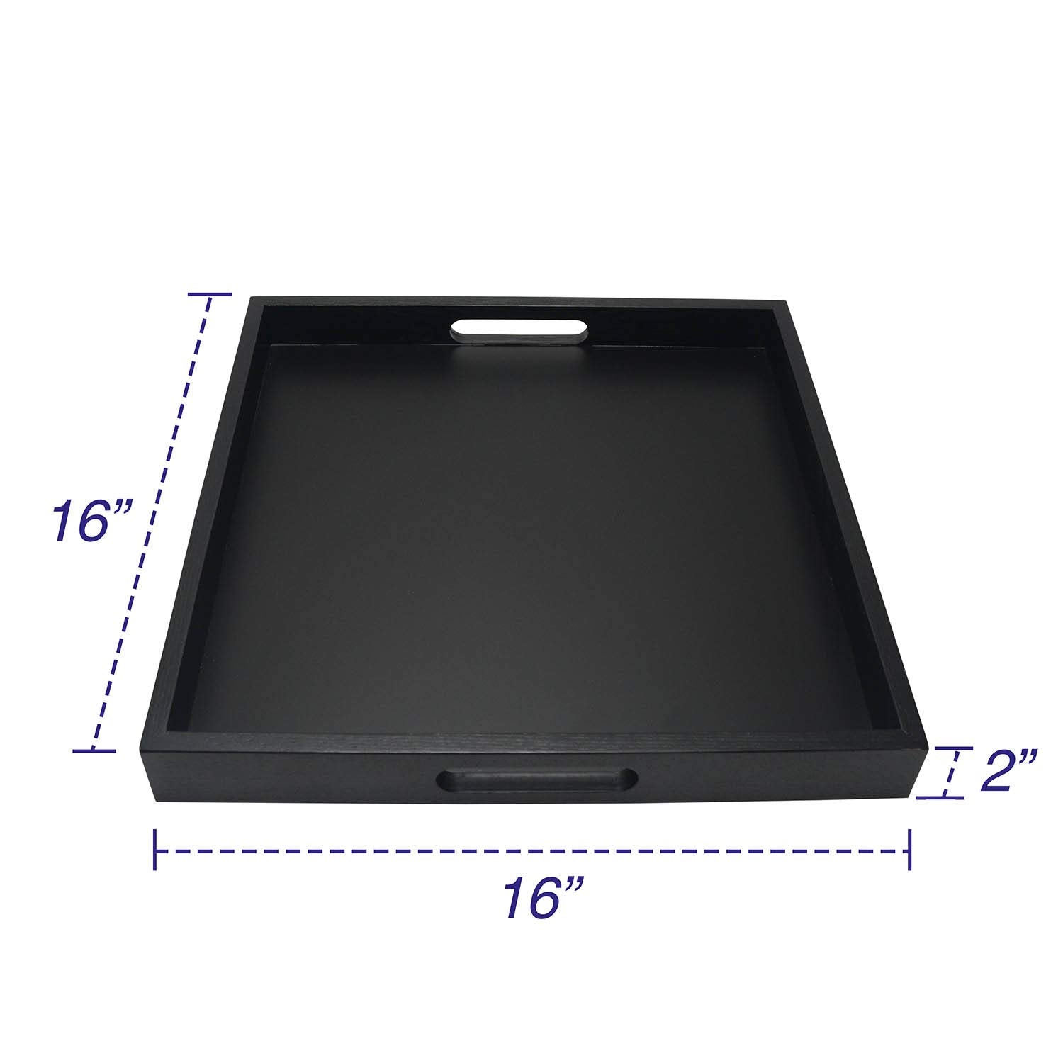 Square Wood Serving Tray With Handle, Ottoman Decorative For Home, 16X16 Inches Black