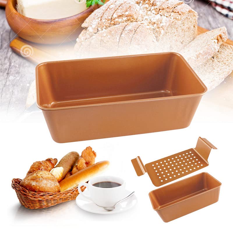 Ihanini Non-Stick Meatloaf Pan 2-Piece Healthy Meatloaf Pan Set Copper Coating With Removable Tray Drains Oven And Dishwasher Sa