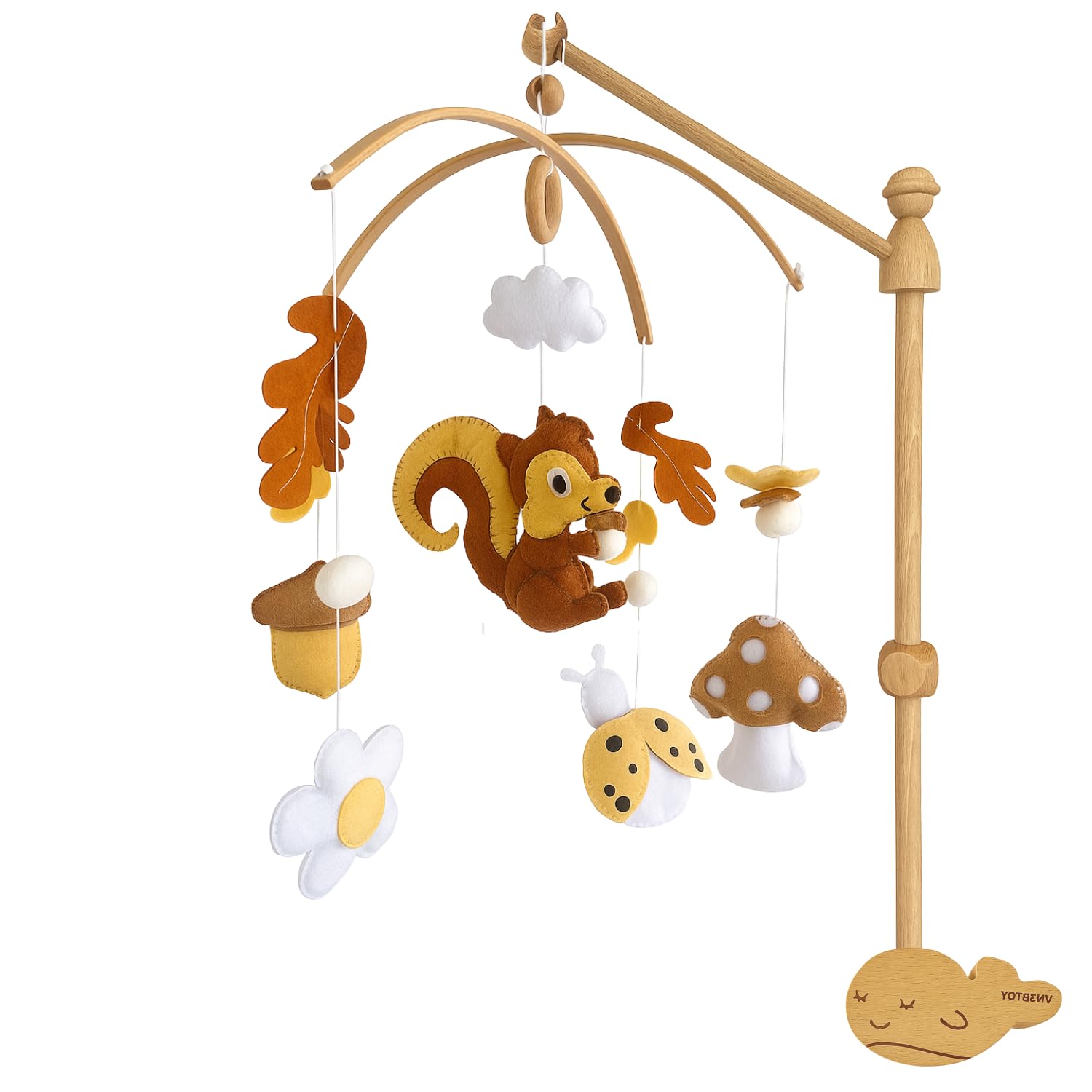 VN3BTOY Baby Mobile for Crib, Adjustable Wooden Arm Holder, Easy Install Nursery Accessory, Natural Gift for Newborn and Parents