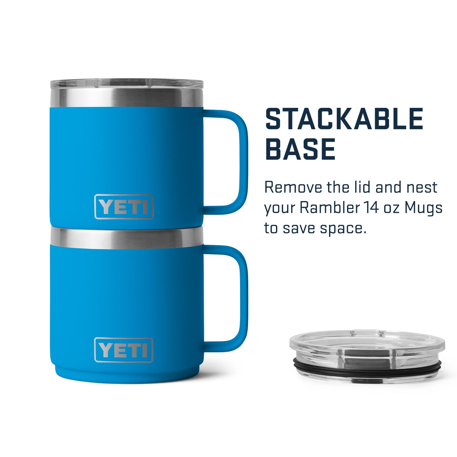Yeti Rambler 14 Oz Stackable Mug, Vacuum Insulated, Stainless Steel With Magslider Lid, Big Wave Blue