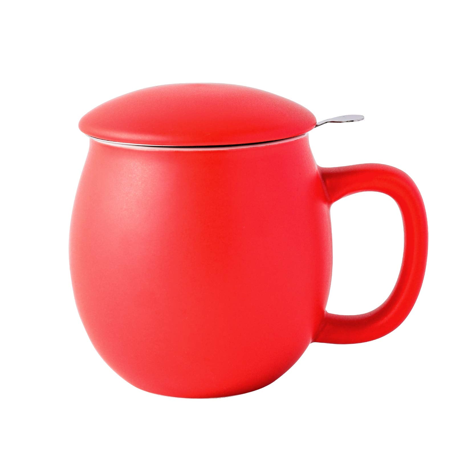 Yundu 12 Oz Matte Red Porcelain Teacup With Infuser And Lid, Mug With Lid For Steeping - Thankgiving Father Day Christmas Gift F