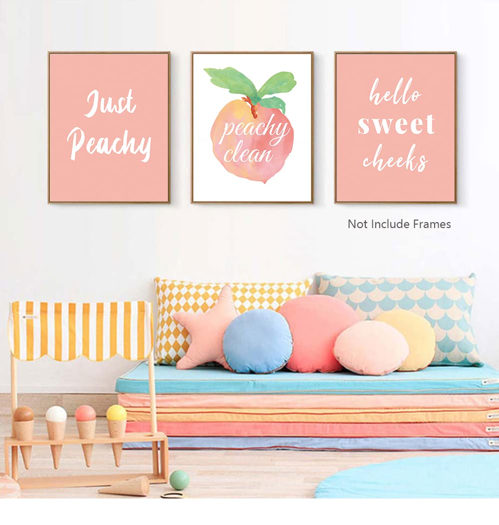 Xuoiaynb Watercolor Pink Peach Art Print- Sweet Peach Fruit With Inspirational Quote Canvas Wall Art-(8   X 10   X 6 Pcs, Unfram