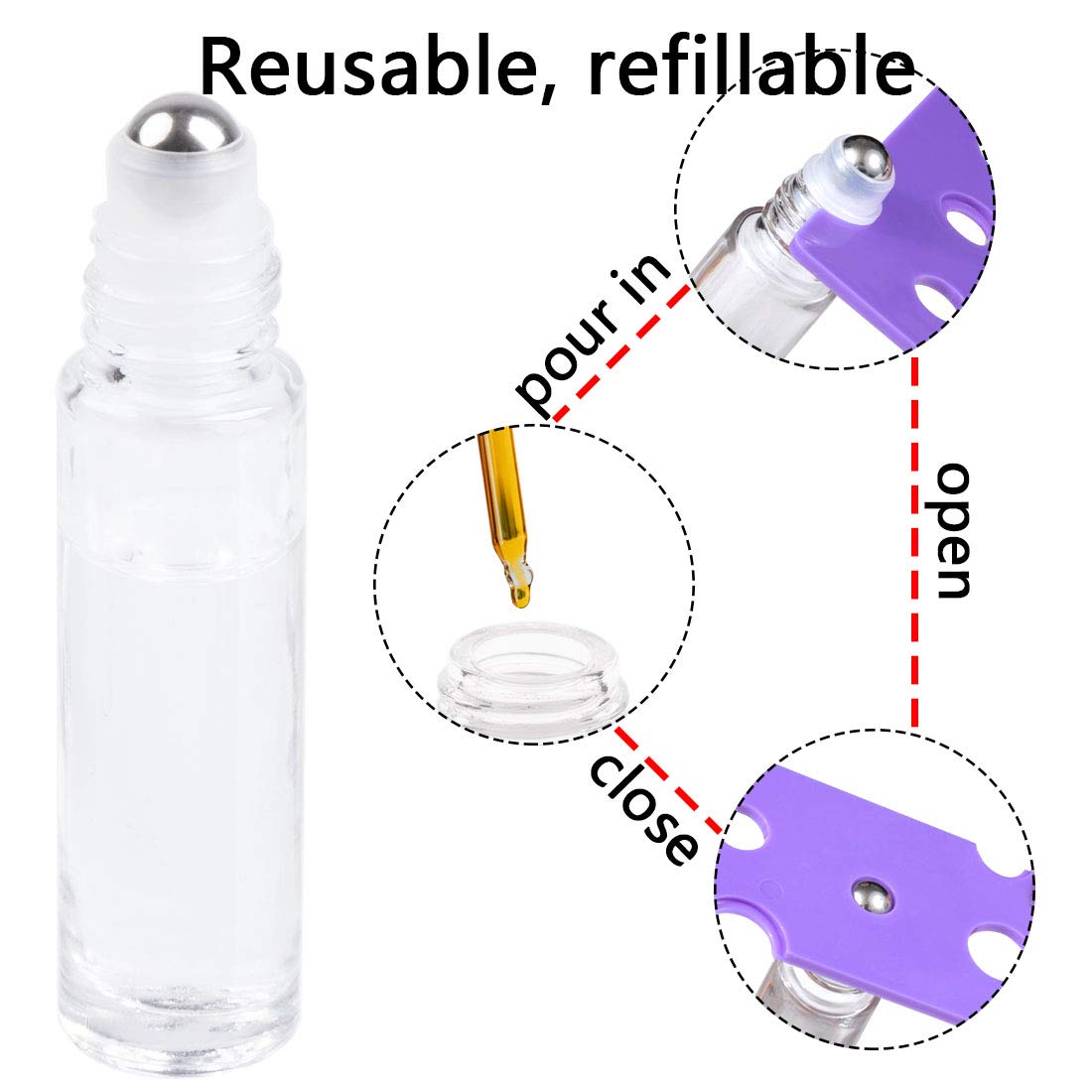 12 Pack 10Ml Essential Oil Roller Bottles, With Stainless Steel Roller Balls, 10Ml Clear Glass Roll On Bottles For Essential Oil