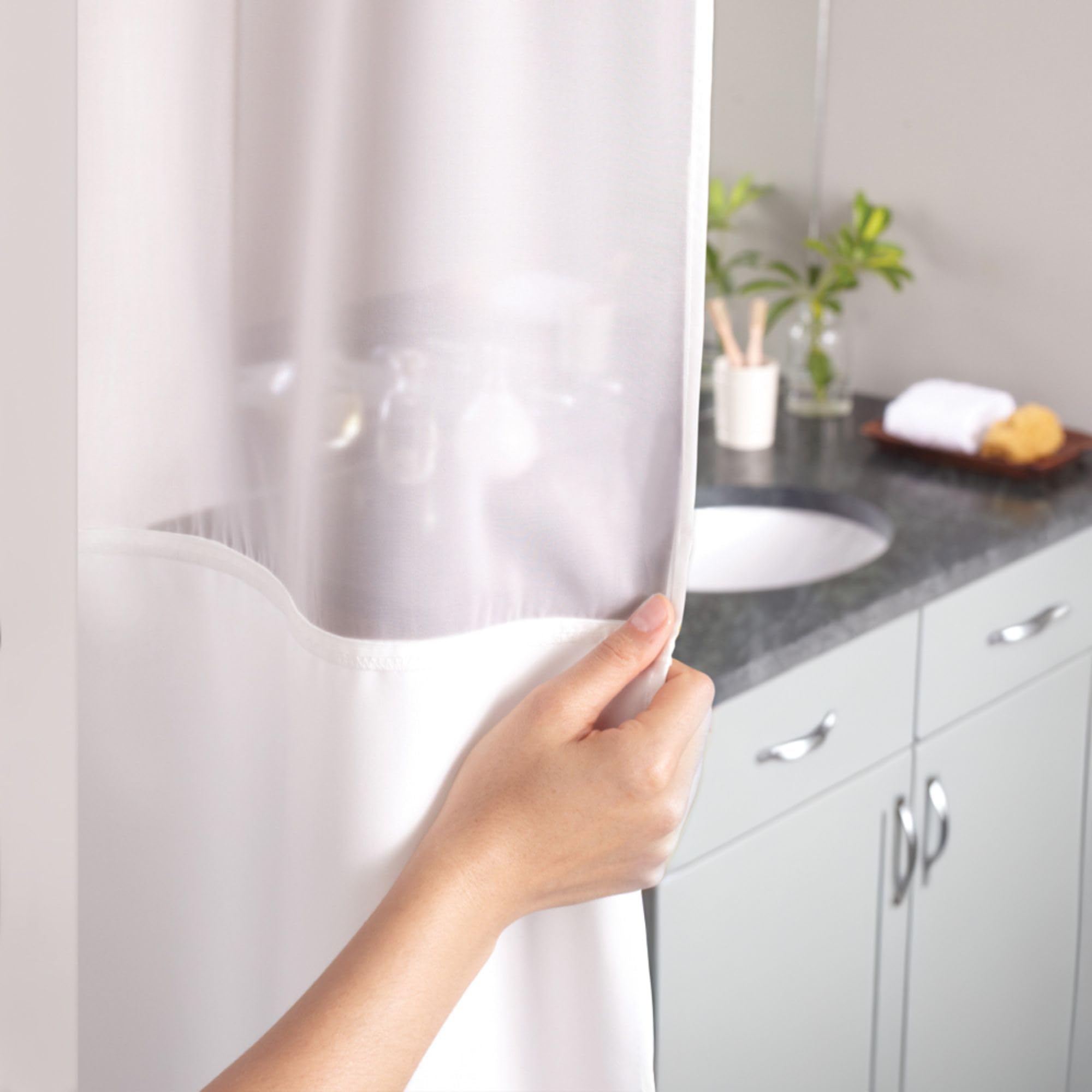 Hookless Its A Snap! Waffle Shower Curtain, 3-In-1 Shower Curtain Includes Fabric Shower Curtain With Sheer Top Window, Flex-On