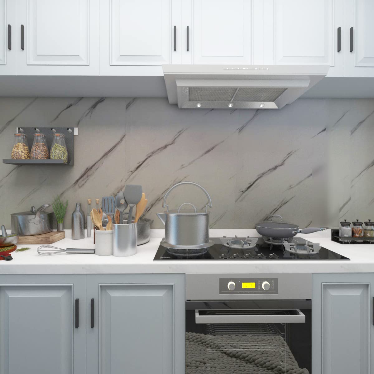 JSEVEM Grey White Marble Wallpaper Peel and Stick 15.74''?18.11'' Granite Waterproof Contact Paper Self Adhesive Removable Decor Vinyl Wall Paper Stickers for Kitchen Countertop Cupboard Bathroom