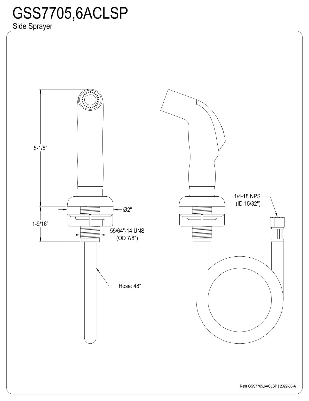 Kingston Brass Gss7706Aclsp American Classic Kitchen Faucet Sprayer For Gs7706Aslsp, 7-1/2-Inch Length, Naples Bronze