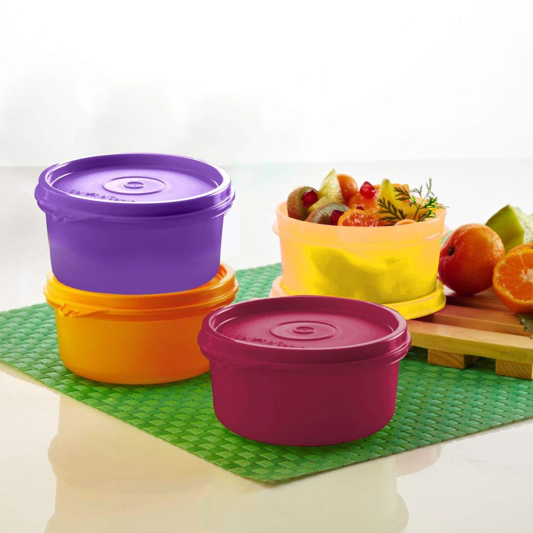Tupperware Plastic Meal_Holder Bowls, 4Pc, Tropical, Orange, Yellow, Purple, Maroon, 0.21L