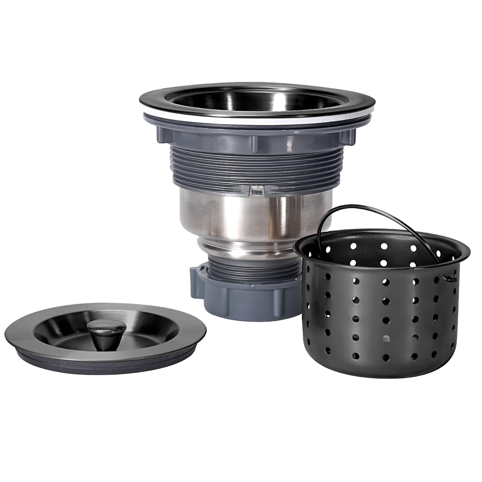 Kitchen Sink Drain 3-1/2 Inch Black Sink Drain Assembly Kit  Removable Deep Sink Strainer Basket with Sink Stopper/Sealing Lid for Home  Kitchen  Stainless Steel