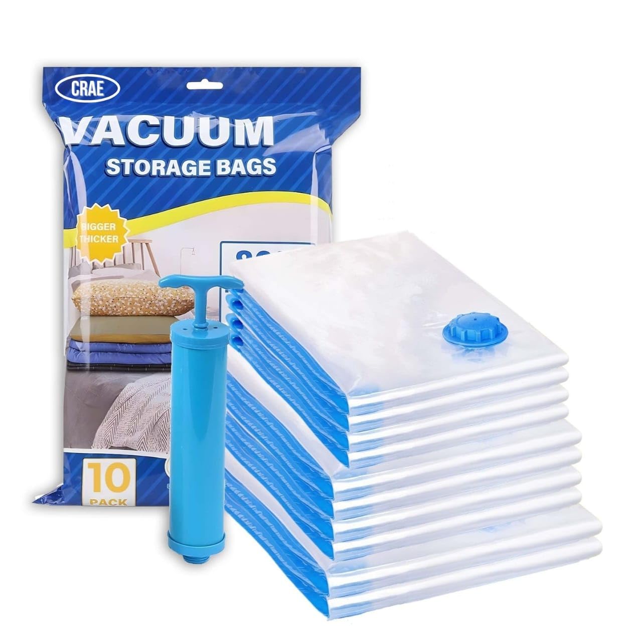 Crae Vacuum Storage Bags For Travel,Space Saver Compression Storage Bags For Packing | Airtight Reusable Ziplock With Hand Pump 