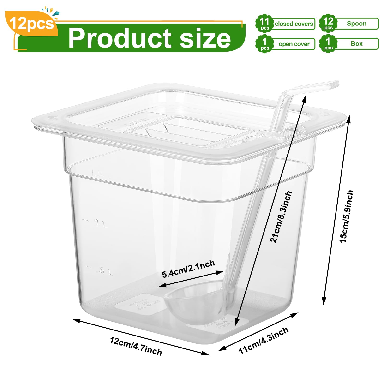 Pyqth 12 Pack Plastic Clear Food Pan With Lids, 1/6 Size 6'' Deep Polycarbonate Commercial Food Pans Stackable Food Storage Cont