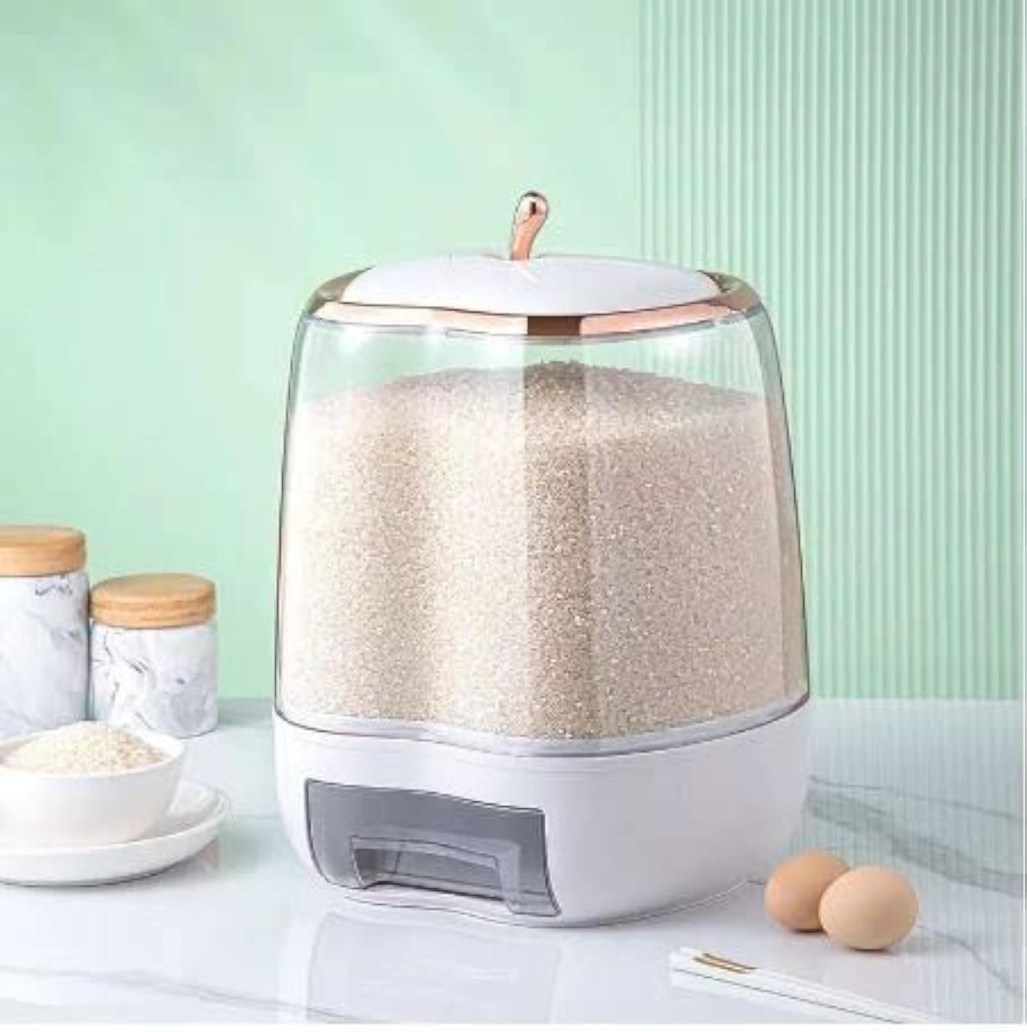 Jolfay Airtight Rice Storage Container With Measuring Cup (Holds 10 Kg)  Rice Barrel Dispenser Moistureproof Kitchen Organiser 