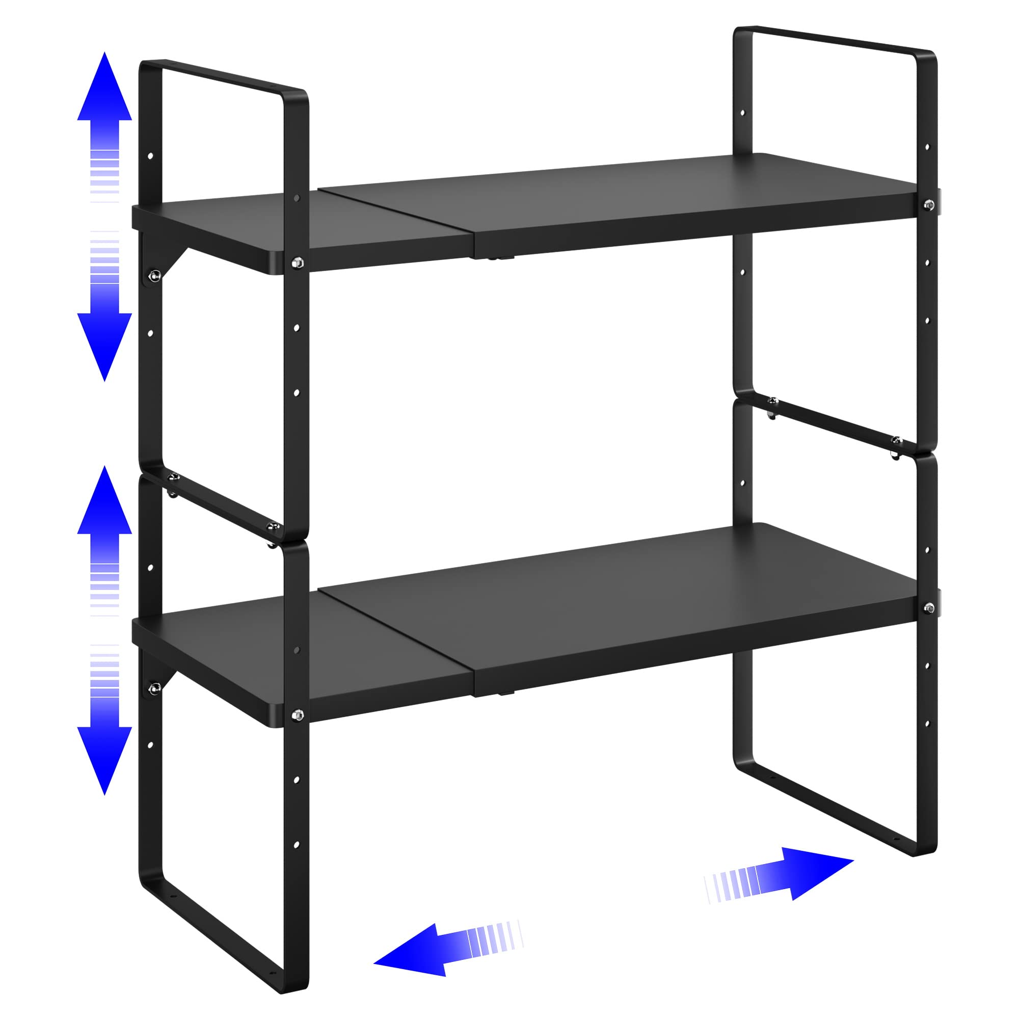 Kikibro Expandable Cabinet Shelf Organizer, Stackable Kitchen Pantry Counter Storage, Adjustable Closet Cupboard Stand Rack Rise