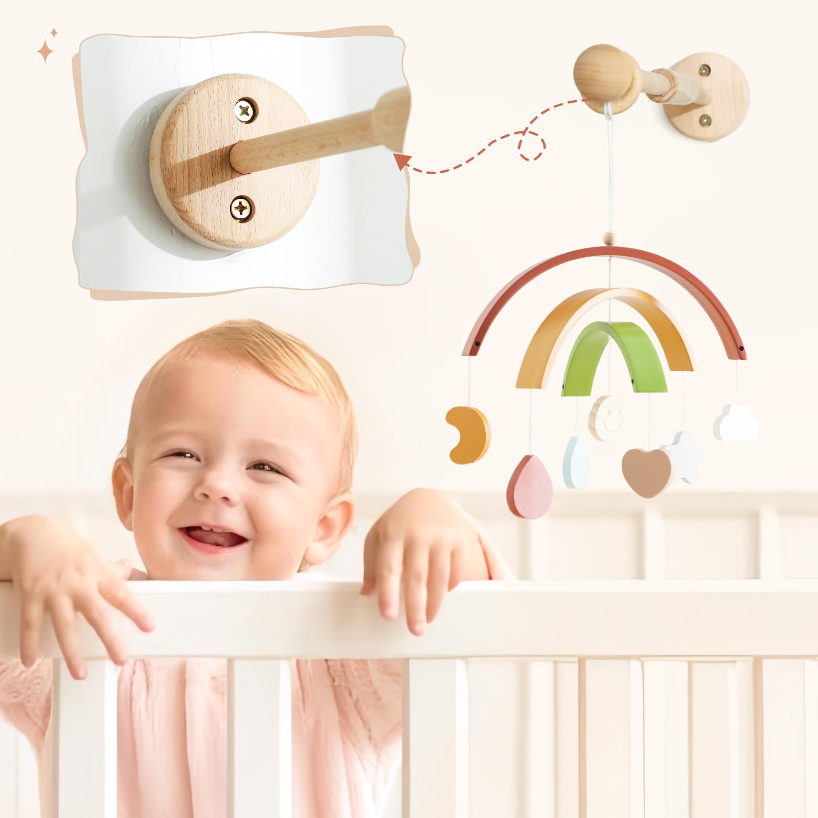 Wooden Crib Mobile Arm  Baby Mobile Hanger  Wooden Mount Wall Holder  Nursery Decor for Sturdy Mobile for Newborn Boys and Girls