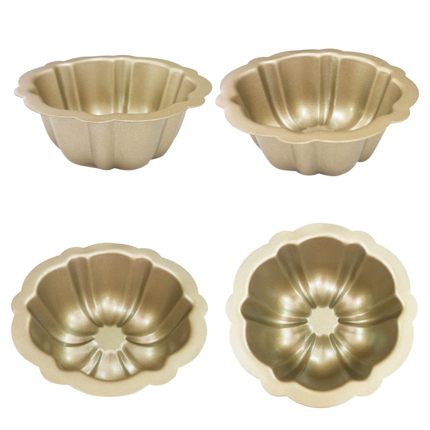 Proshopping Carbon Steel Mini Bundt Cake Pans, 4 Inch Metal Nonstick Fluted Cake Pan, 4Pcs Kugelhopf Mould For Baking Buntcake B