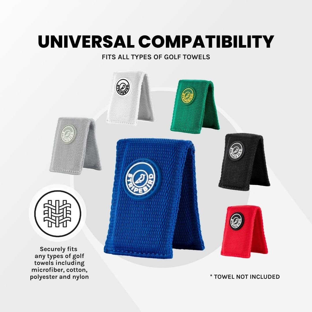 Stripebird - Magnetic Clip for Any Golf Towel (Royal Blue) - Highest Strength Magnet - Easily Access Golf Towel While You Golf - Attaches to Golf Cart  Clubs or Golf Hub - Removable from Towels
