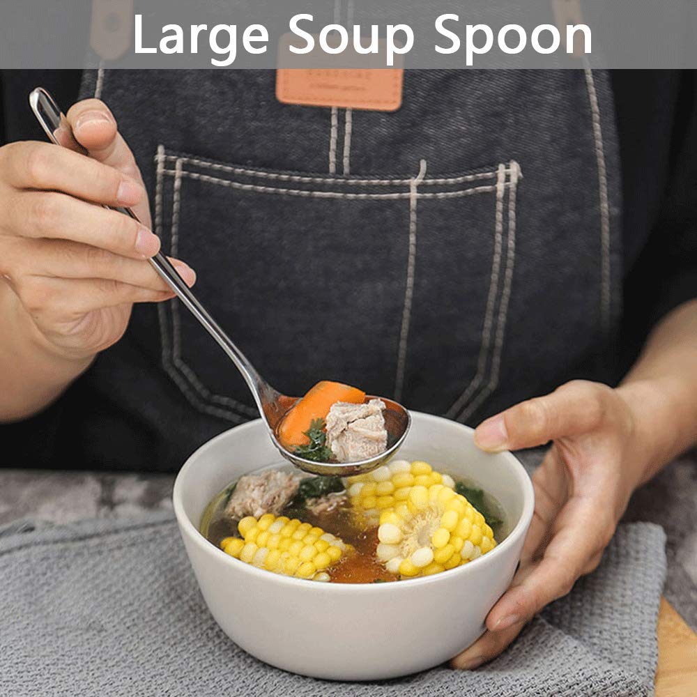 Qualizon 18/8 Stainless Steel Heavy Duty Big Soup Spoon Large Serving Spoon Mini Ladle-7.9Inch (4 Packed)