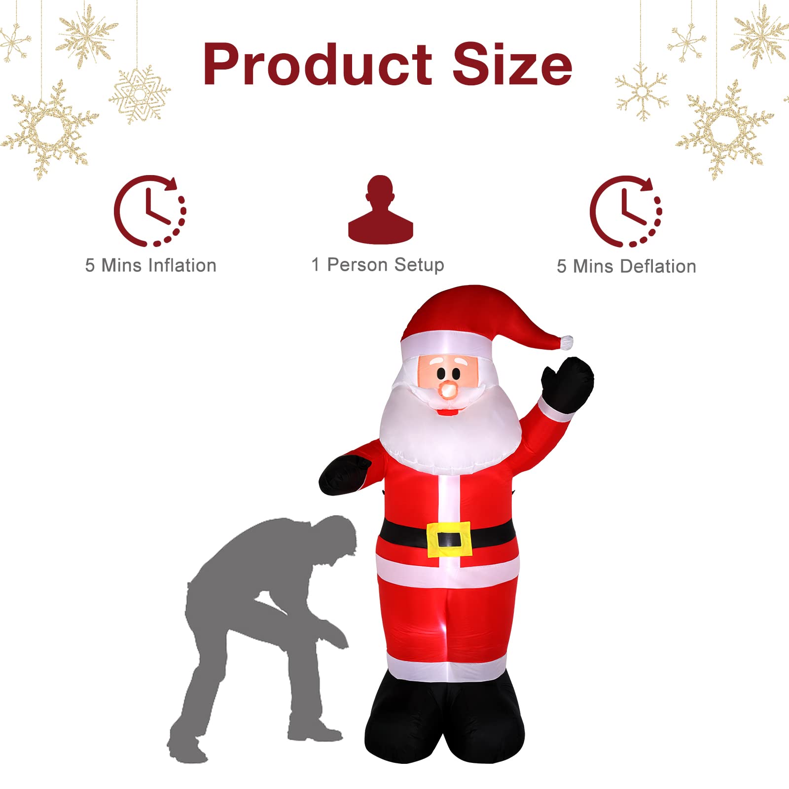 Outvita 8 FT Christmas Decorations Santa Inflatables, Outdoor Christmas Santa Claus Shaking Hand Blow Up Yard Decor with Built-i